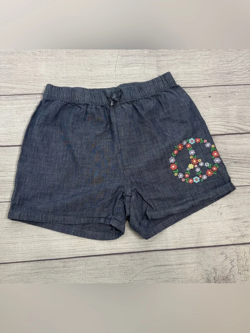 Gymboree Girls Chambray Shorts Floral Peace Sign summer style Size 12